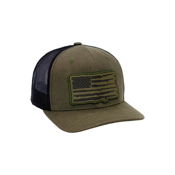 Rifle American Flag Oiled Faux Leather Trucker Hat:‎ Black - Picture 9 of 11